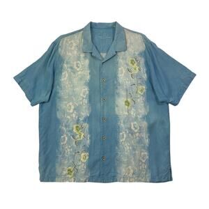 Tommy Bahama Shirt Mens XL Extra Large Dusty Blue Silk Floral Button Up Hawaiian